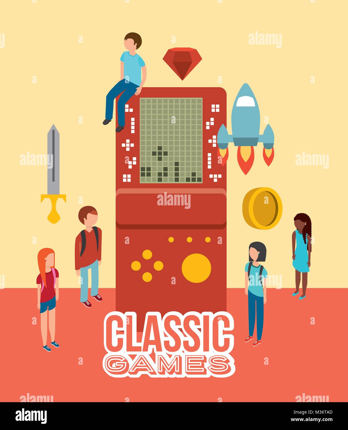 group people console video game portable isometric view Stock Vector ...