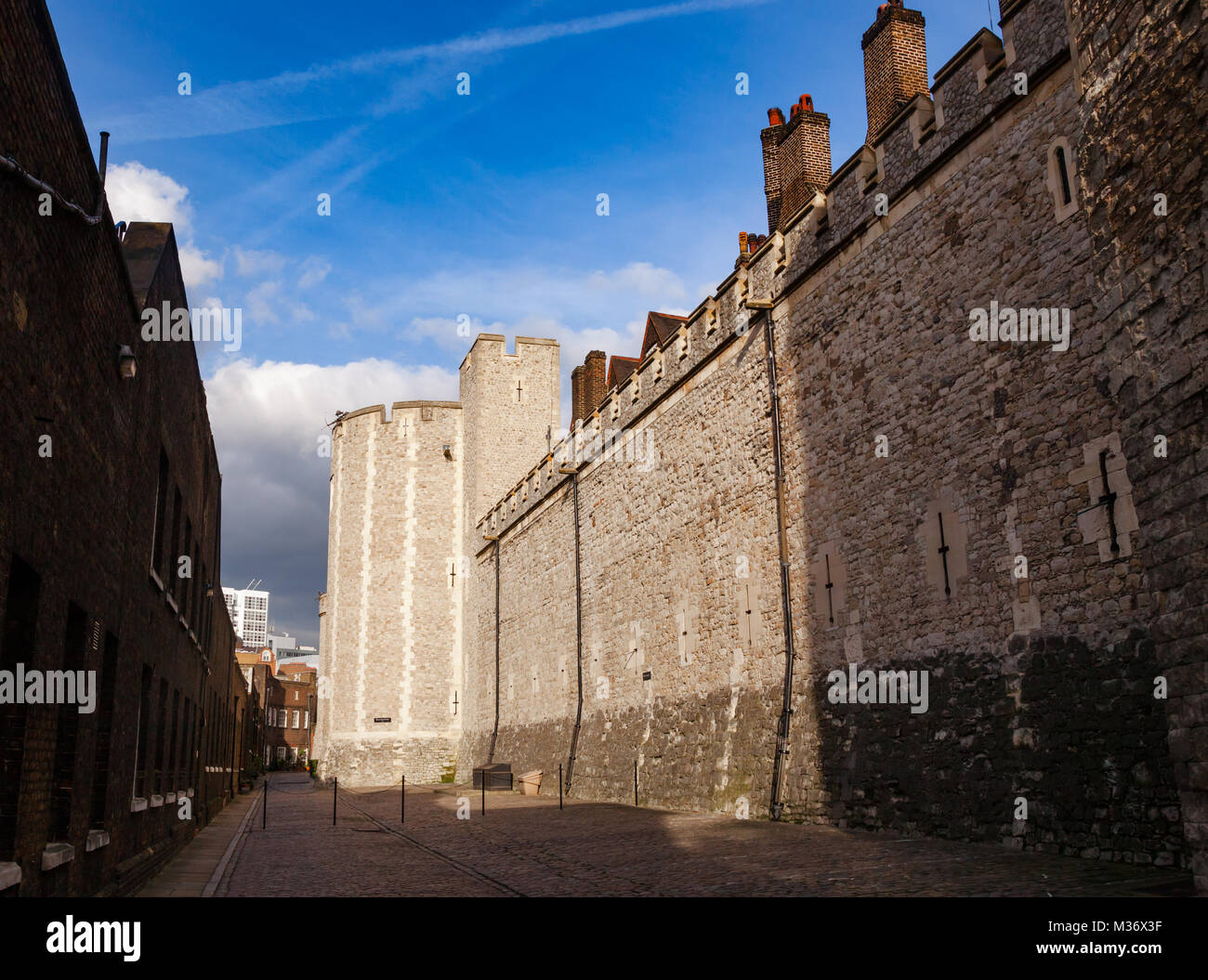 The Mint Street of Tower of London, a historic castle and popular tourist attraction on the north bank of the River Thames in central London England U Stock Photo