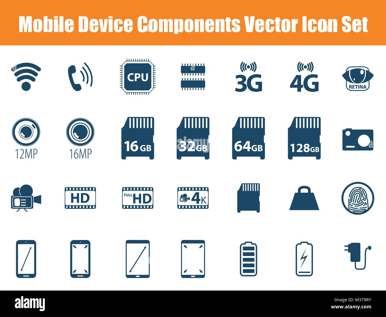 Mobile Device Components Vector Icon Set Stock Vector