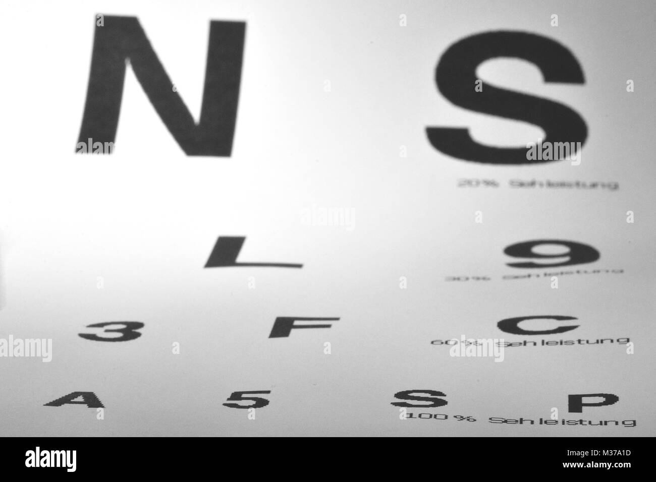 eye test with many small and big letters Stock Photo