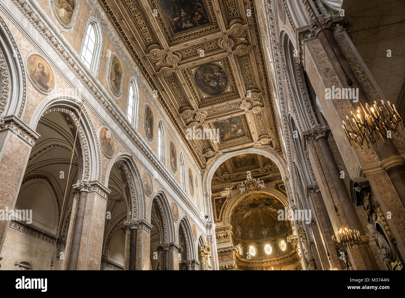 Decorated interior of Roman Catholic Cathedral Santa Maria Assunta - San Gennaro in Via Duomo. Naples, Italy Stock Photo