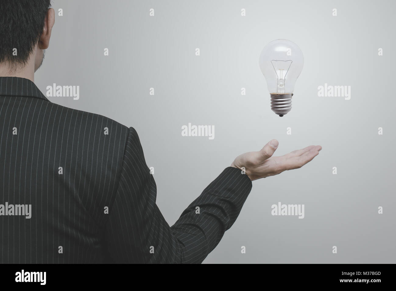 asian business man with light bulb creative and thinking marketing idea ...