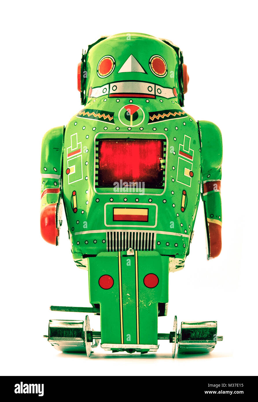 retro green robot toy Stock Photo