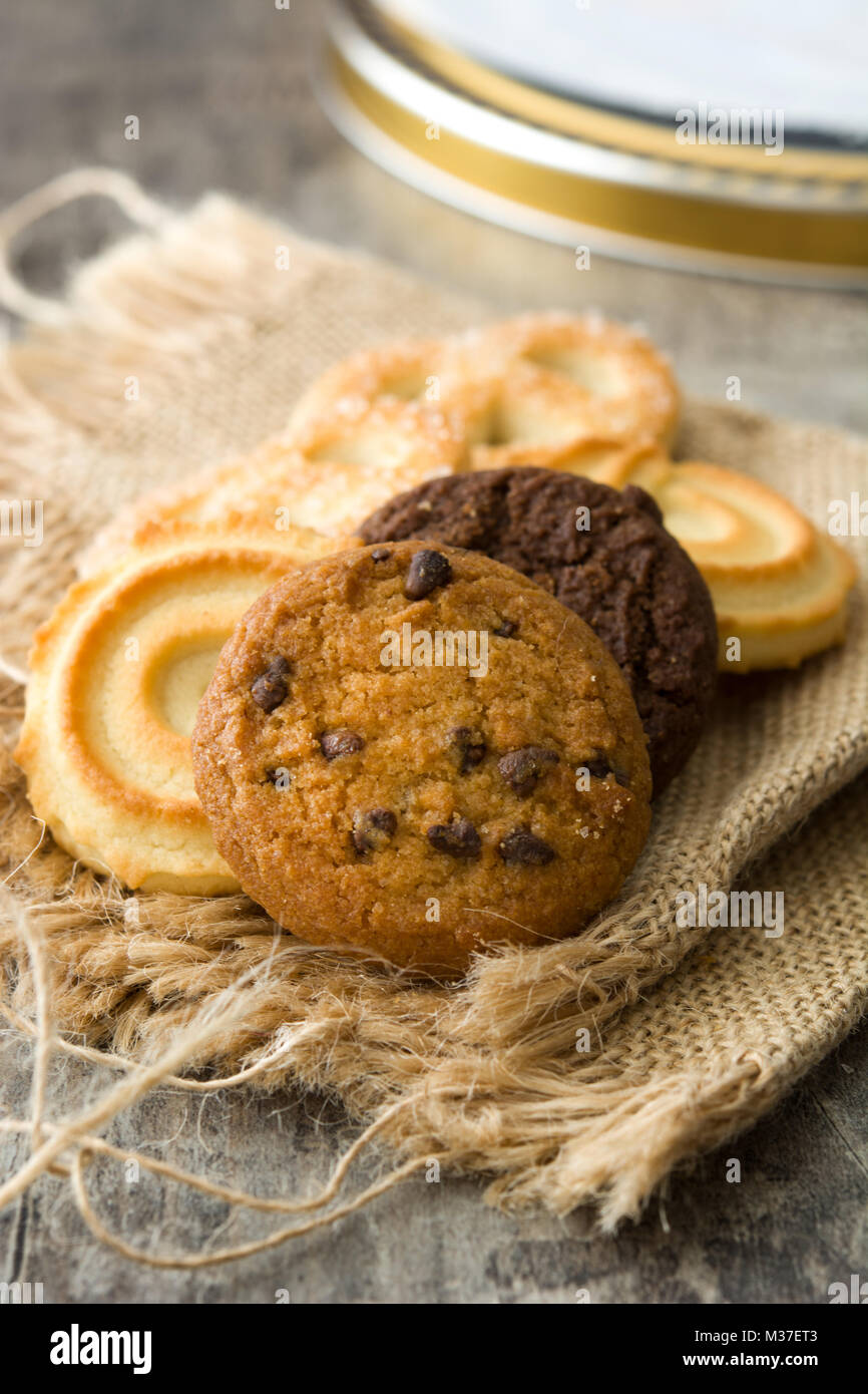 Assorted butter cookies on wooden table Stock Photo Alamy