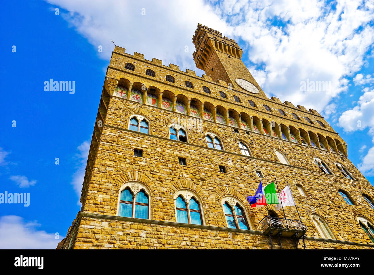 View of the Piazza della Signoria and Palazzo Vecchio in Florence on a sunny day Stock Photo