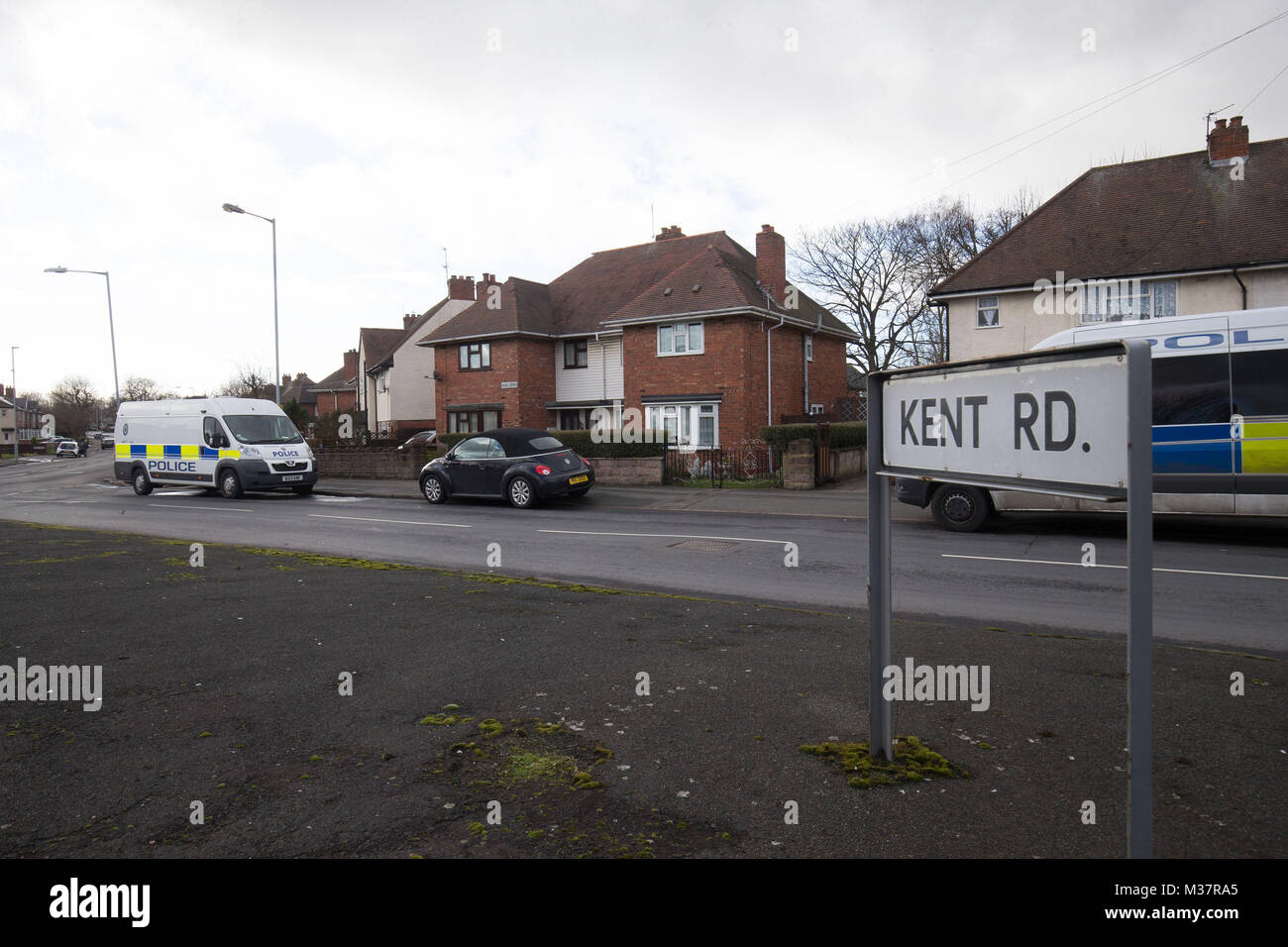 Police presence in Kent Road, Wolverhampton after an 11 year old girl was stabbed and left with serious injuries. Stock Photo