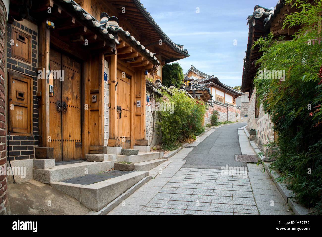 Traditional Korean style architecture at Bukchon Hanok Village with N ...