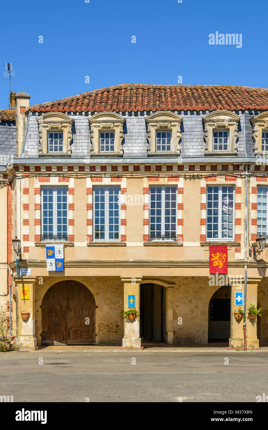 Arcaded village house in Place d'Artagnan, Lupiac, Gers (Gascony