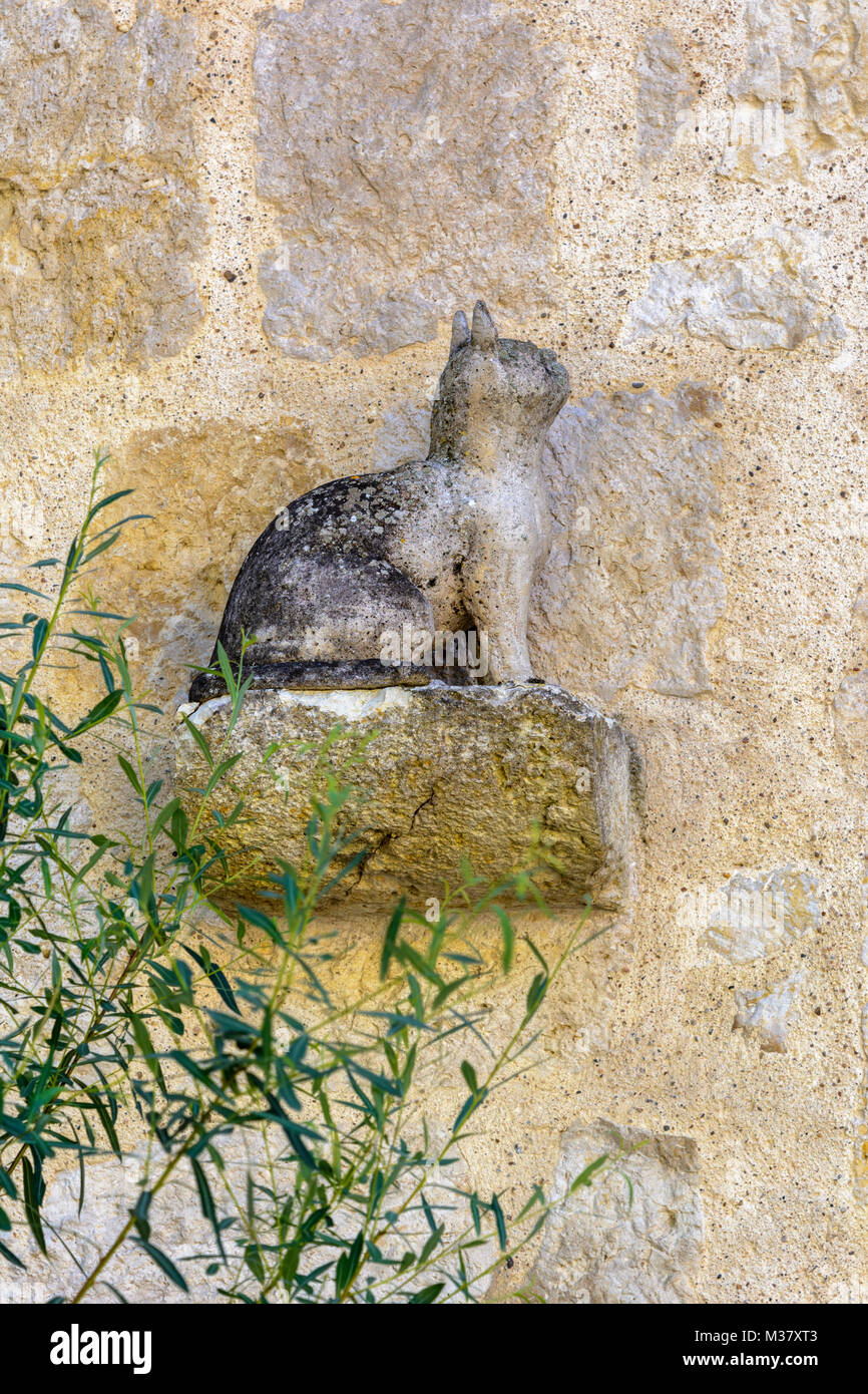 One of legendary stone cat sculptures of La Romieu, Gers (Gascony