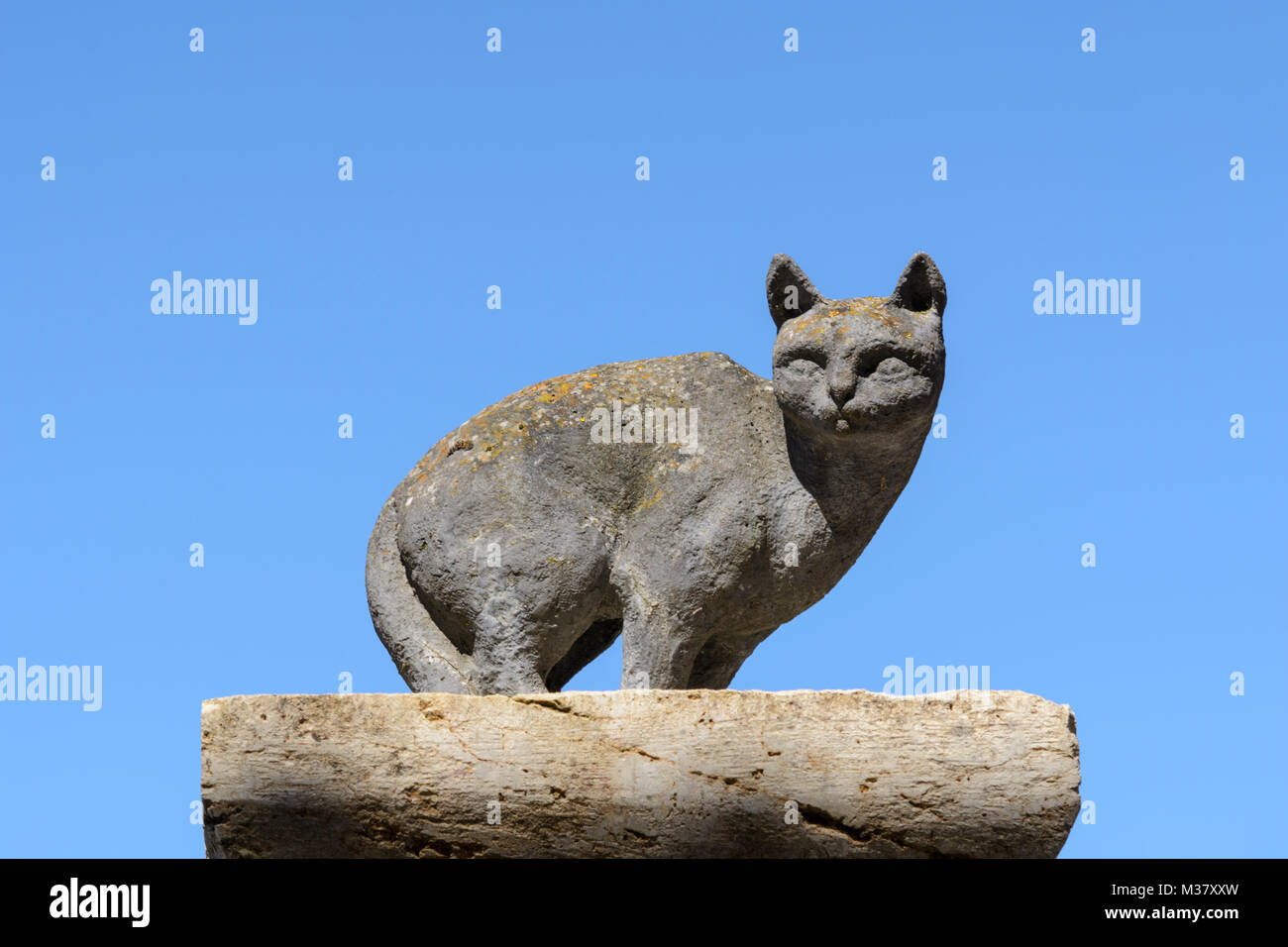 One of legendary stone cat sculptures of La Romieu, Gers (Gascony