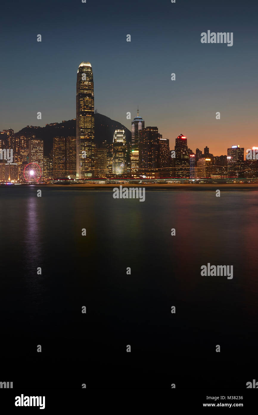 Hong Kong Central District And Victoria Harbour At Sunset Stock Photo ...