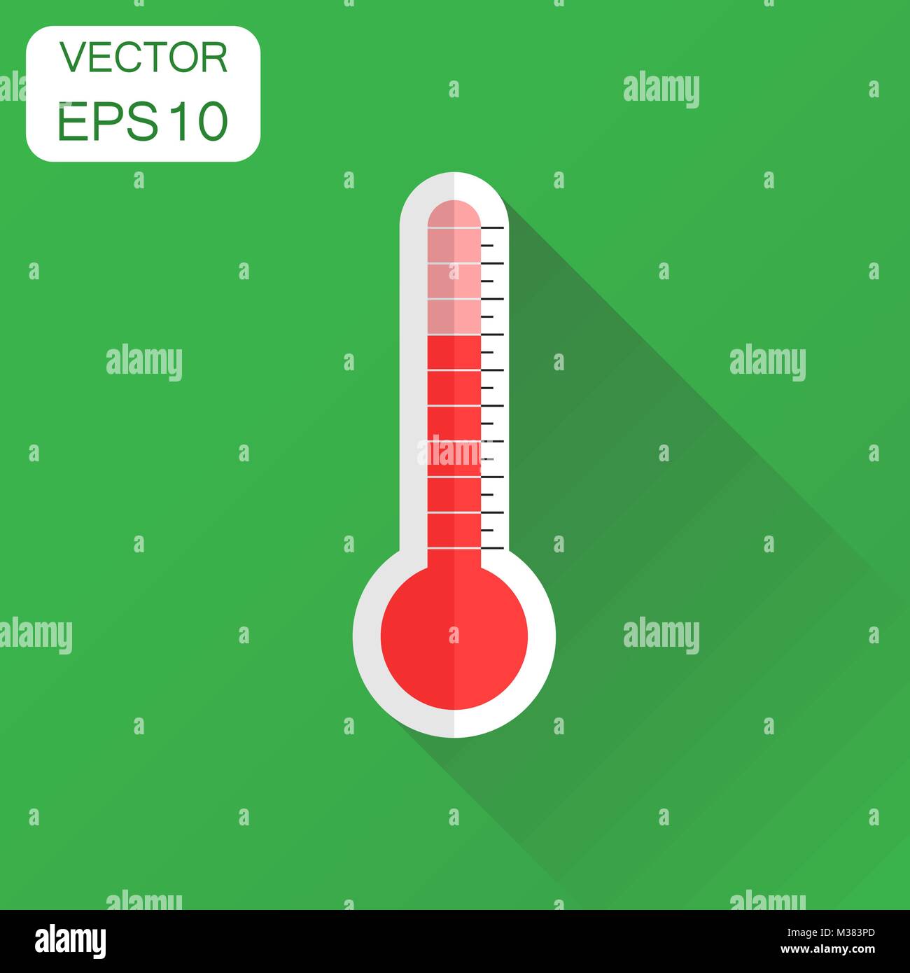 Thermometer icon. Business concept goal pictogram. Vector illustration on green background with long shadow. Stock Vector