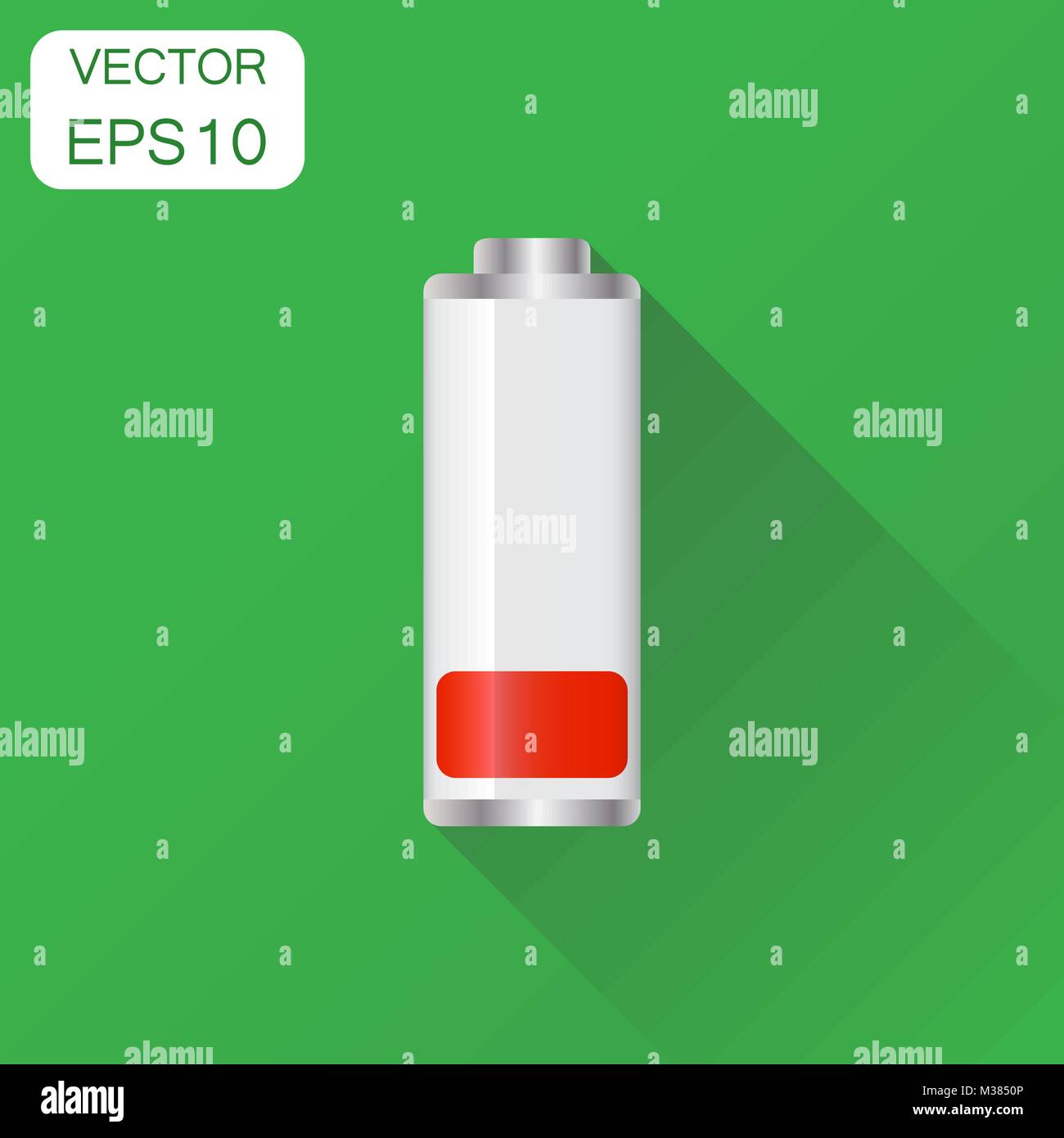 Battery charge level indicator icon. Business concept battery pictogram. Vector illustration on green background with long shadow. Stock Vector