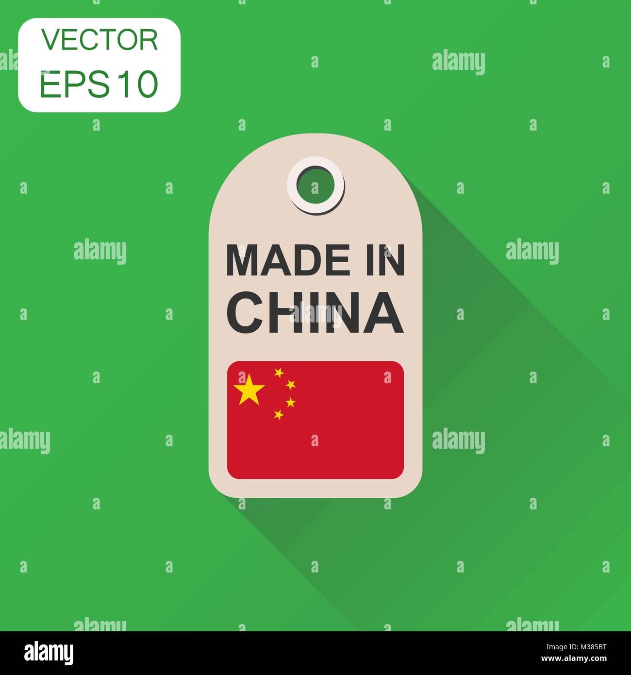 Hang tag made in China with flag icon. Business concept manufactured in ...