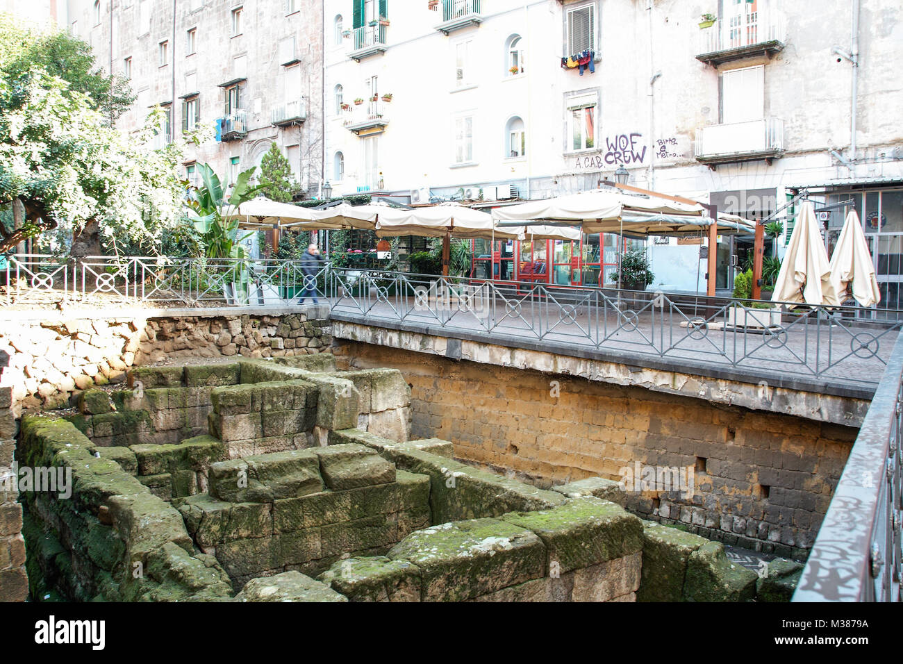 AT NAPLES, ITALY ON 07/07/2017 ruins of the greek walls of Naples at