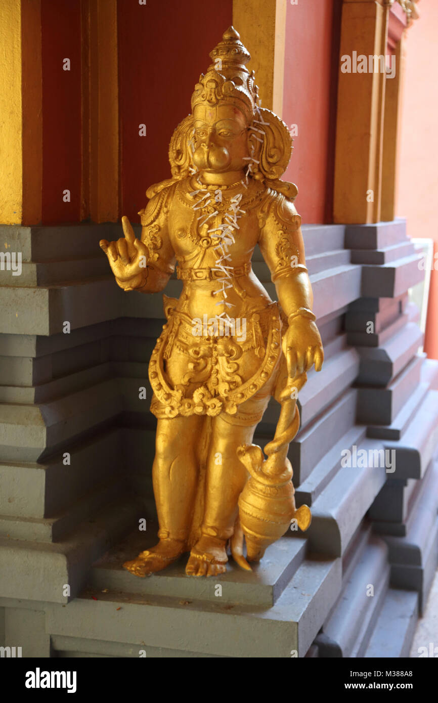 Sita Amman Temple Seetha Eliya Central Province Sri Lanka Said to be the spot where Ravana Held Sita Captive In The Ramayana Gold Statue of Hanuman Stock Photo