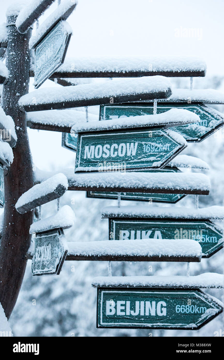 Direction to different places of the world indicated in a sign Stock ...