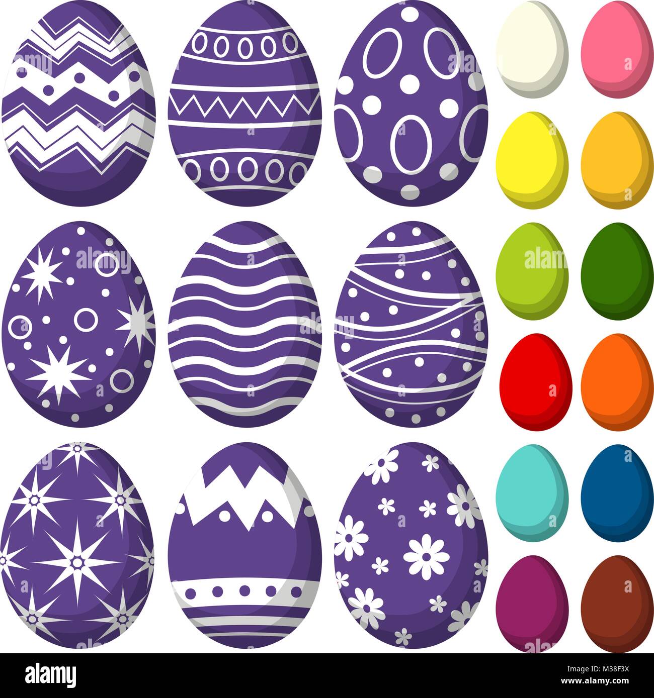 Colorful purple ultra violet easter chocolate pattern cover egg set poster. Stock Vector
