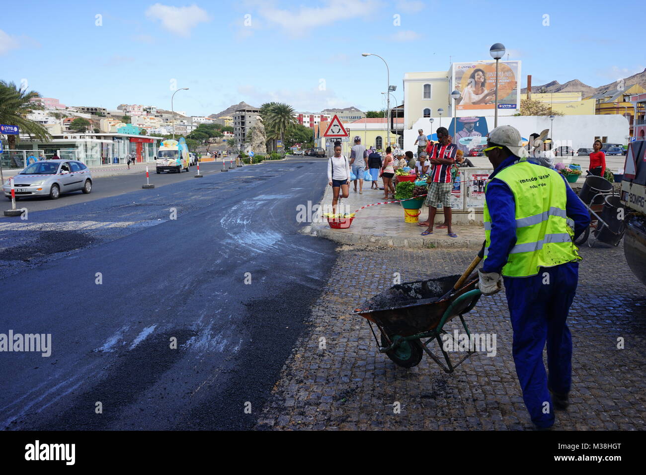 Road Works in Mindelo, Cape Verde Stock Photo