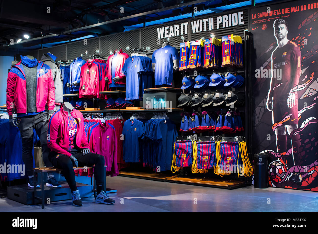 BARCELONA, SPAIN - 12 JANUARY 2018: Official Store FC Barcelona , clothing  and footwear team of souvenirs and paraphernalia for fans of the team and v  Stock Photo - Alamy