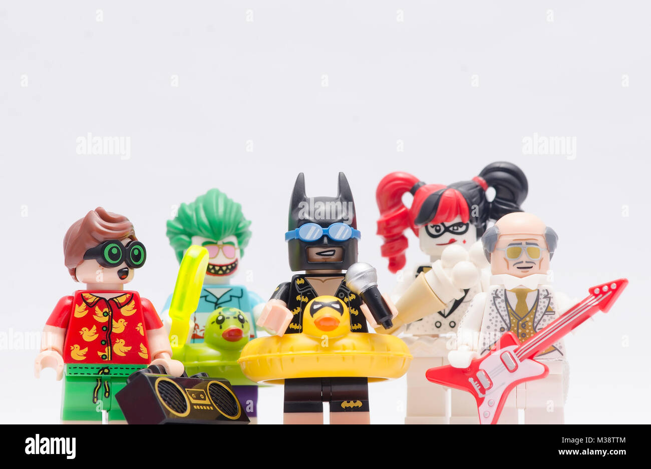 lego batman robin joker harley quinn and alfred isolated on white background Stock Photo Alamy