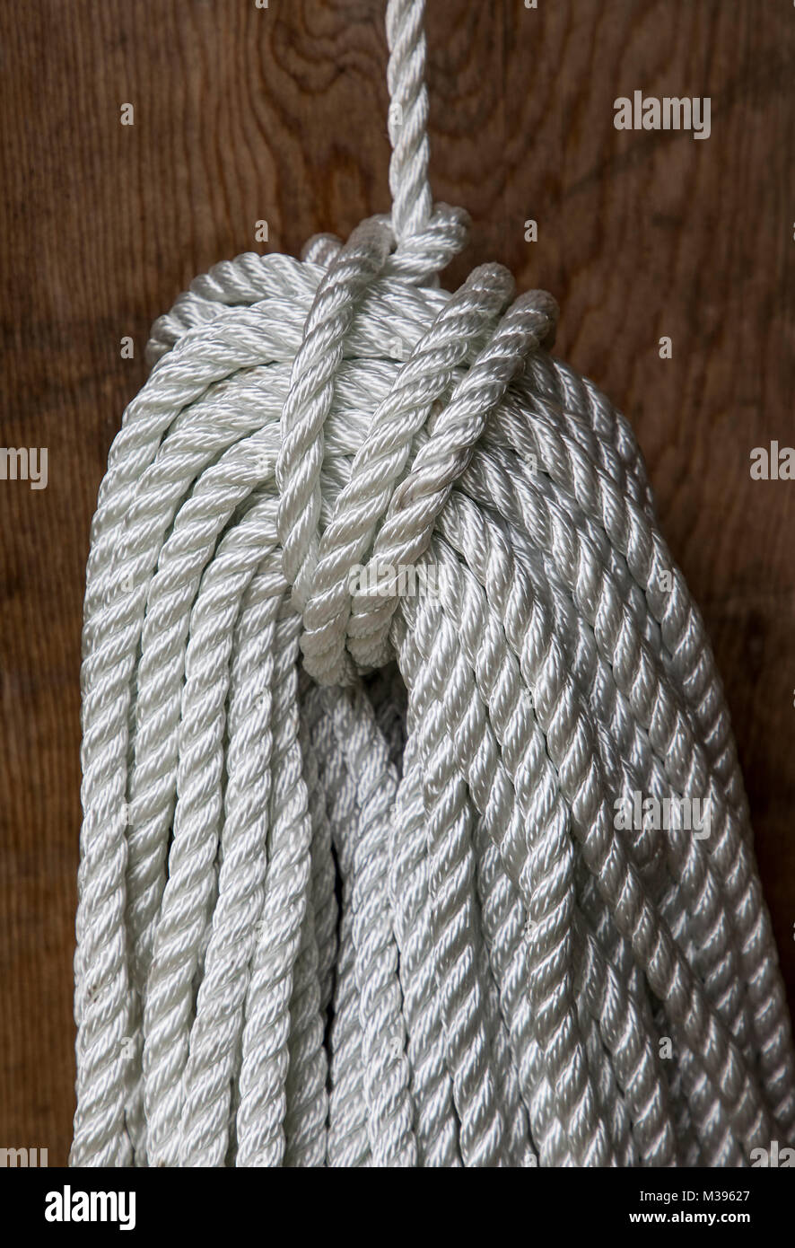 A hank of synthetic rope used in sailing Stock Photo