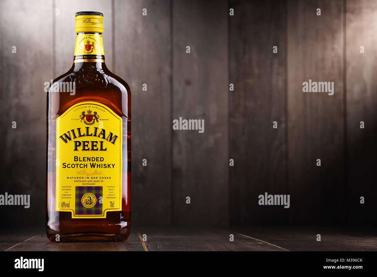 POZNAN, POLAND DEC 15, 2017 Bottle of William Peel blended Scotch