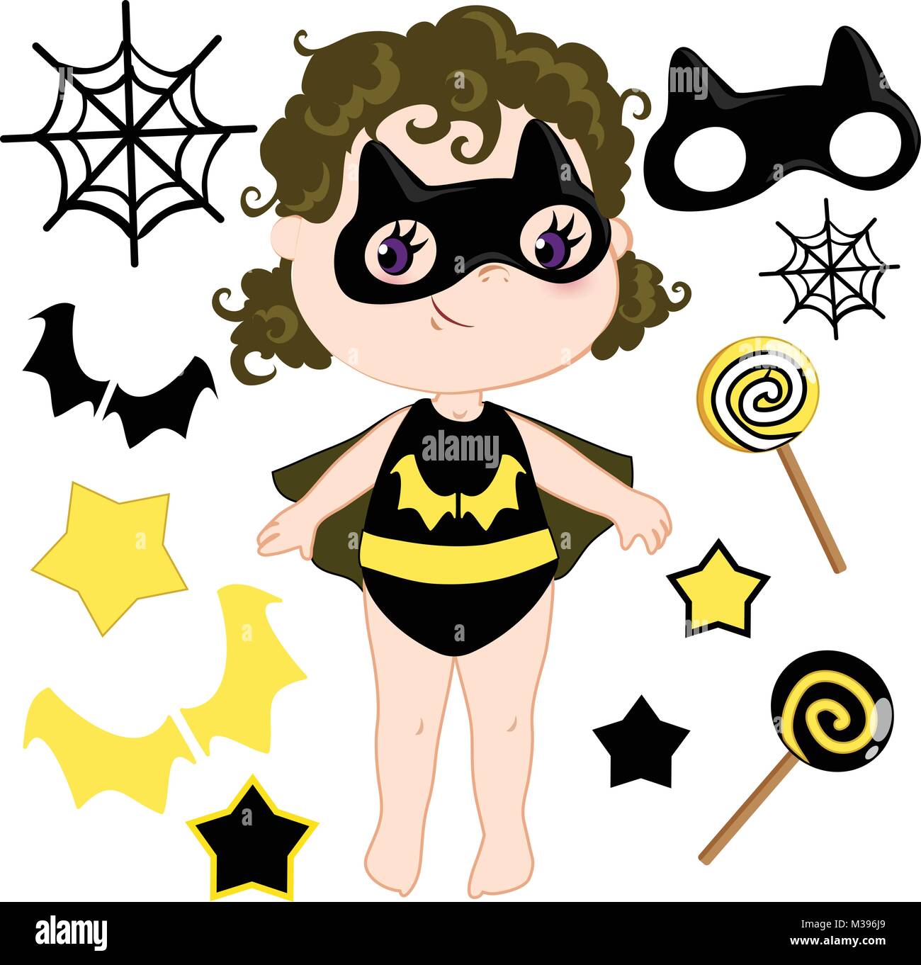 Cute cartoon superhero girl vector clip art set Stock Vector Image