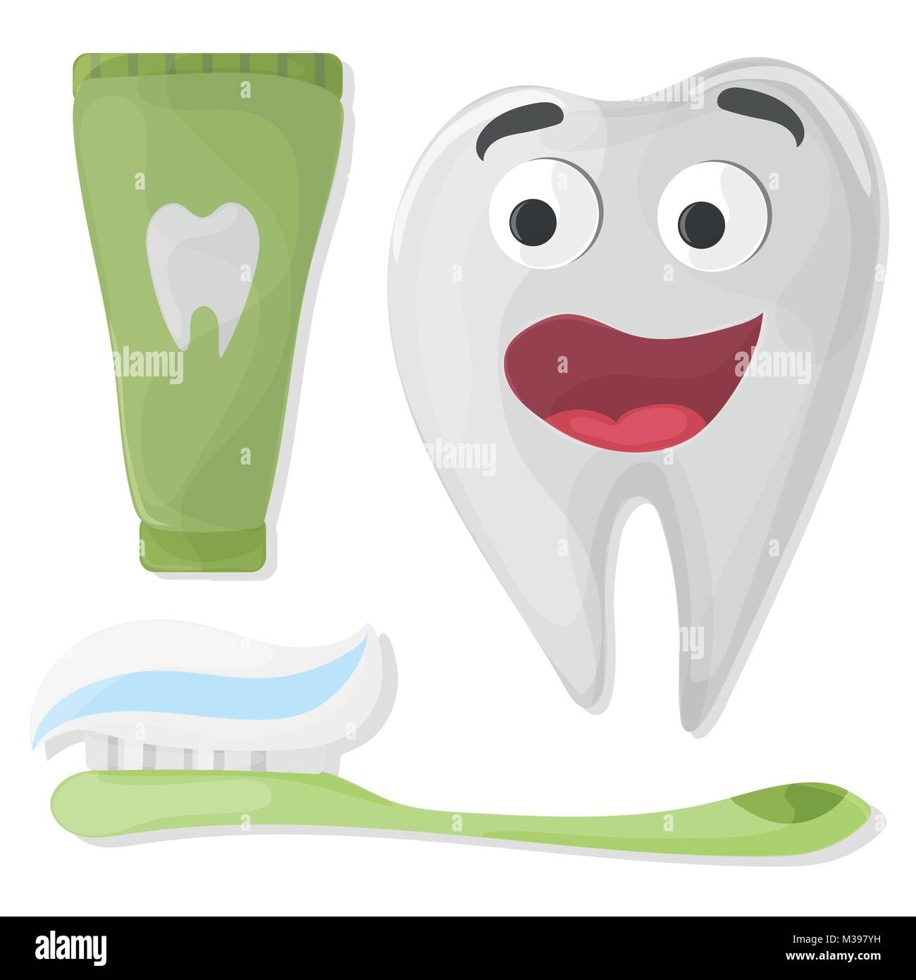 Healthy cute cartoon tooth character with Toothpaste and toothbrush on ...