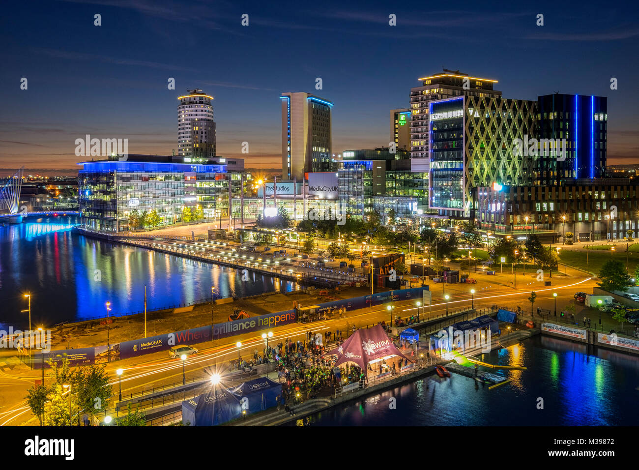 MediaCityUK at Night, Salford Quays, Greater Manchester, England, UK Stock Photo