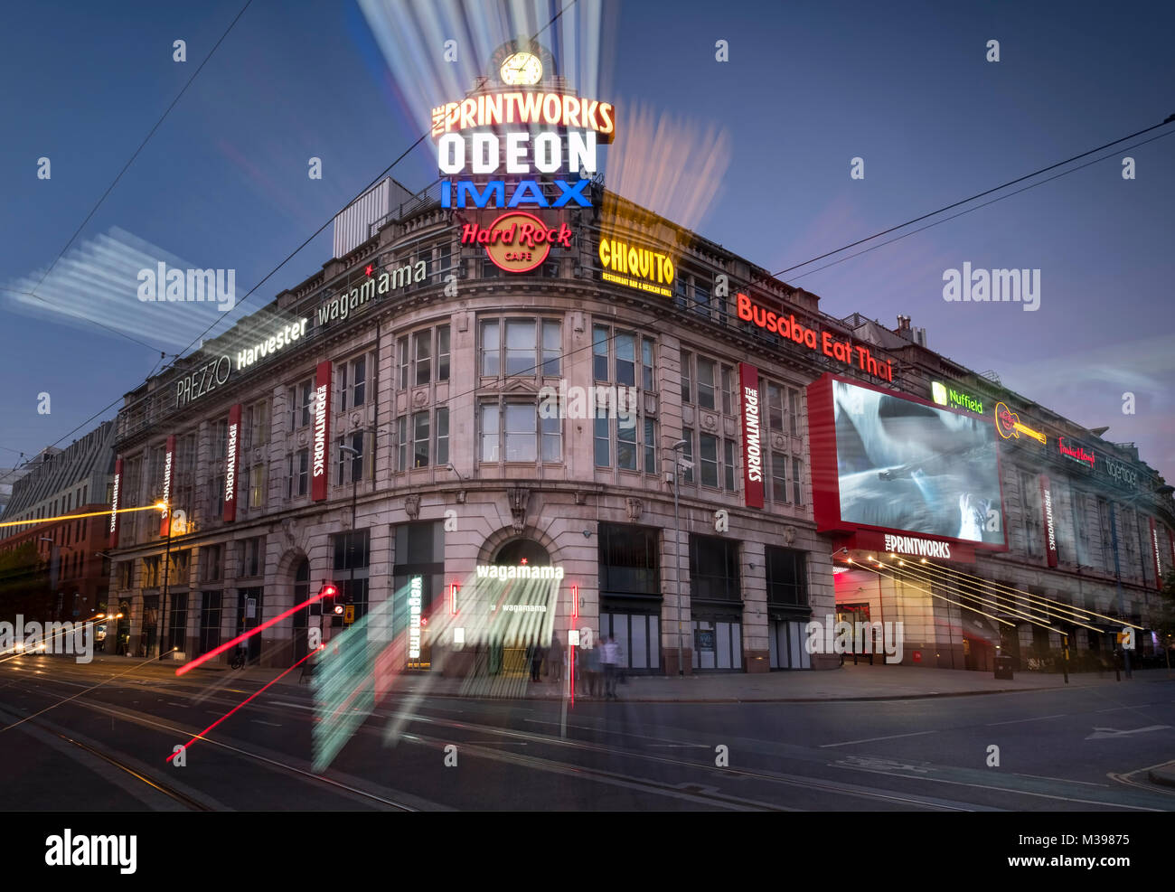 The Printworks at night, Manchester City Centre, Greater Manchester, England, UK Stock Photo