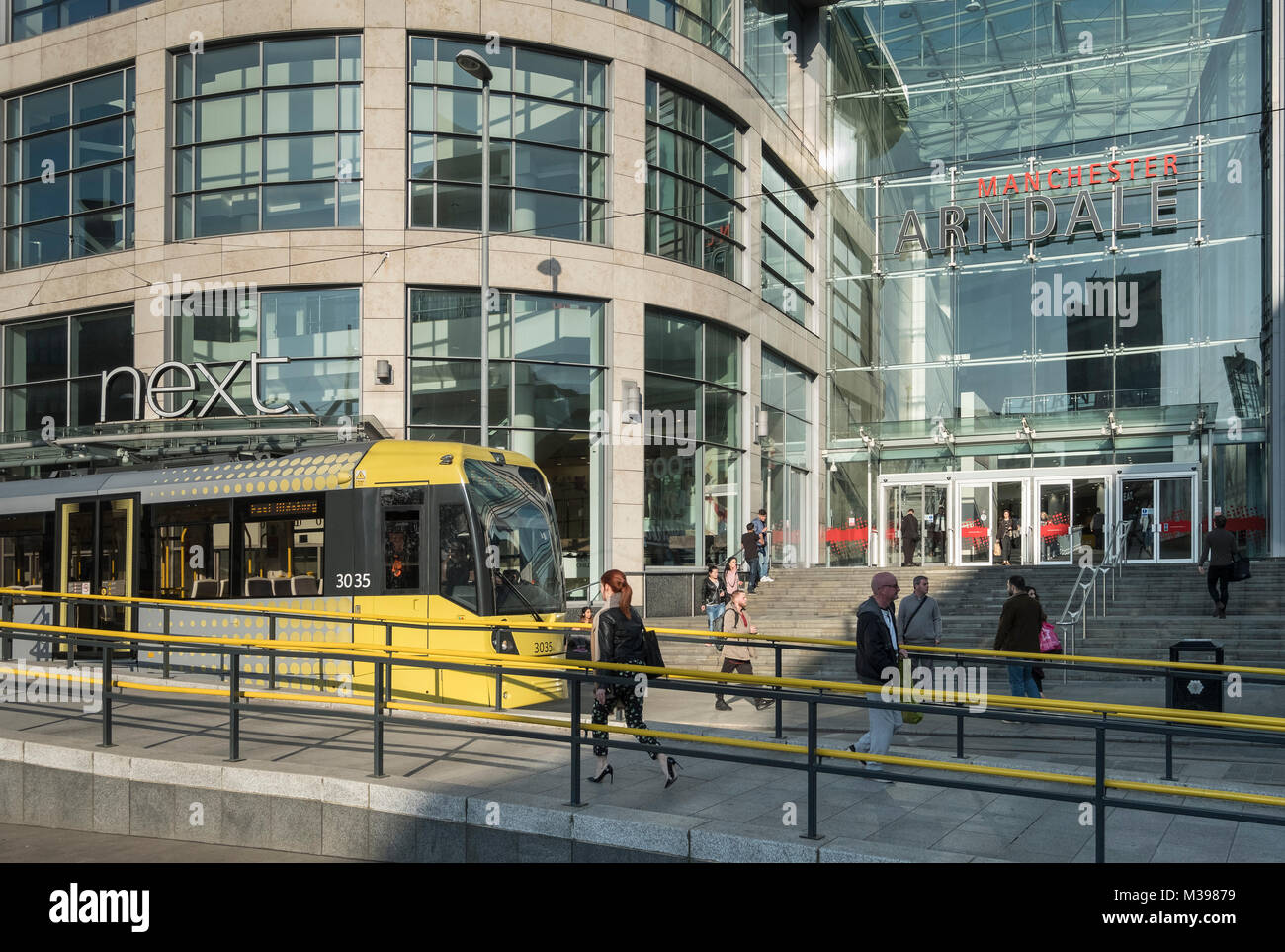 Manchester Arndale Centre and Metrolink Tram, Manchester, Greater Manchester, England, UK Stock Photo