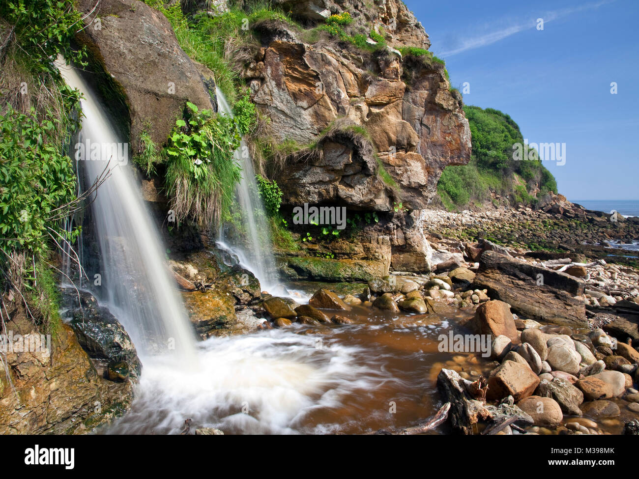 Hayburn Wyke twin waterfall North Yorkshire coast North York Moors Stock Photo