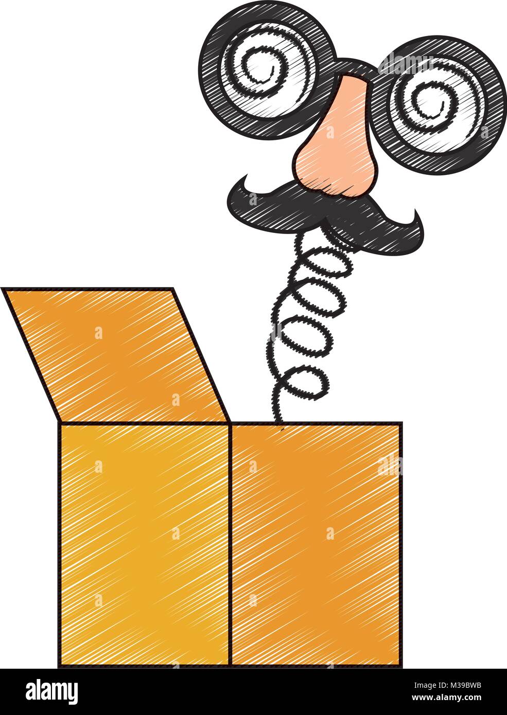 joke box crazy glasses nose mustache surprise icon Stock Vector