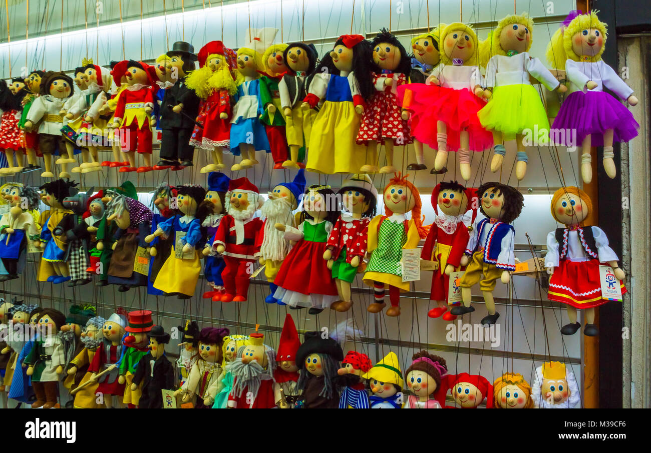 Prague, Czech Republic December 31, 2017 Traditional puppets made of