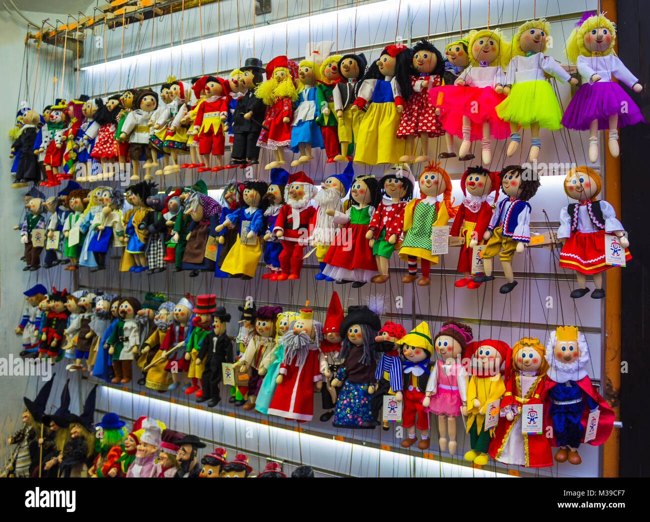 Prague, Czech Republic December 31, 2017 Traditional puppets made of