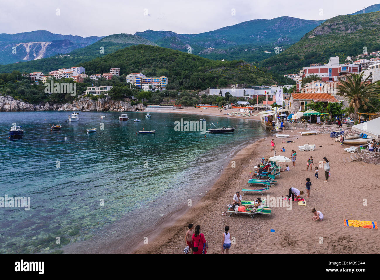 Beach of Przno resort village on the Adriatic Sea coast near Budva city Montenegro Stock Photo