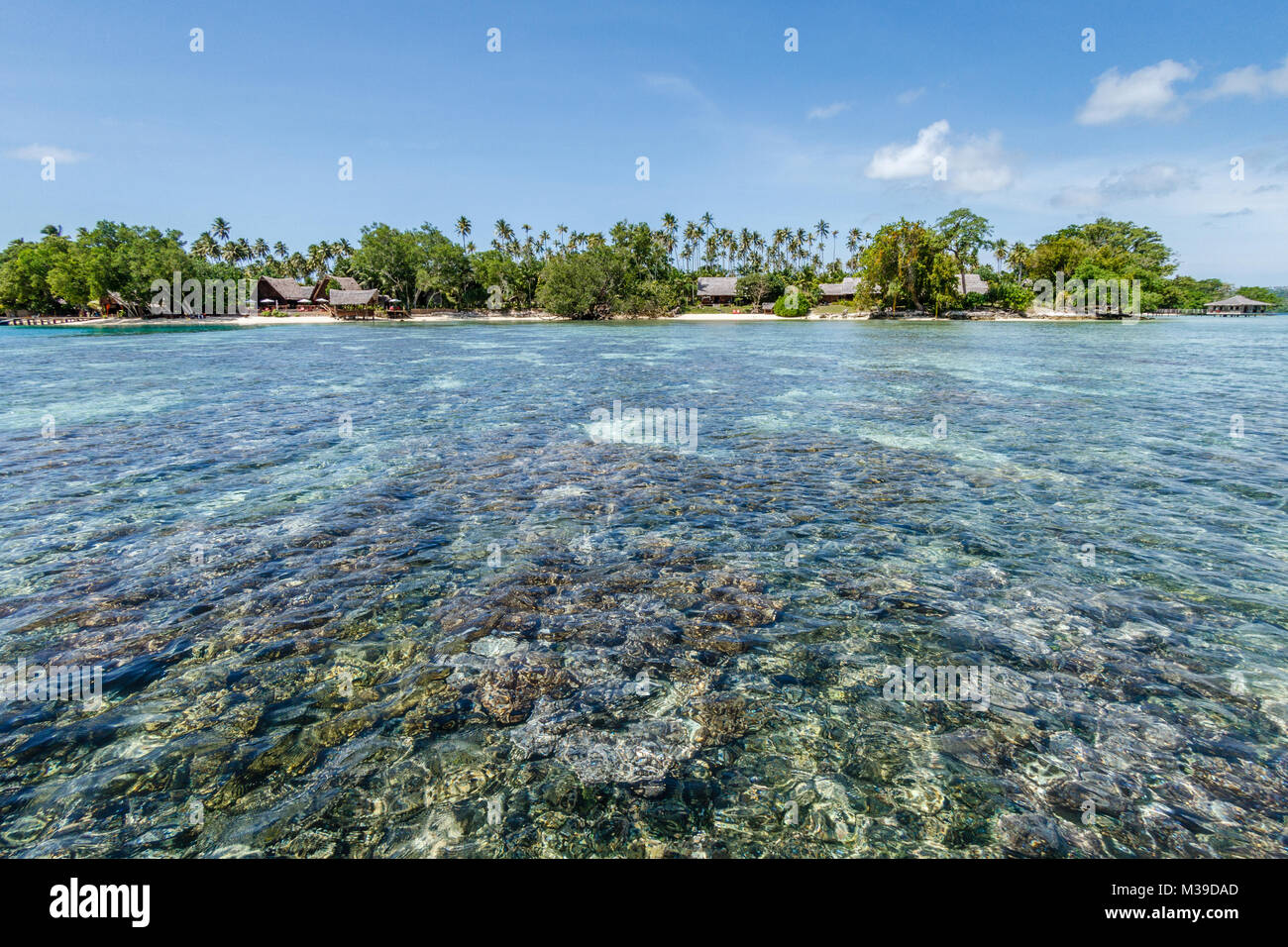 Ratua Private Island, view of the resort from the ocean, Republic of Vanuatu Stock Photo