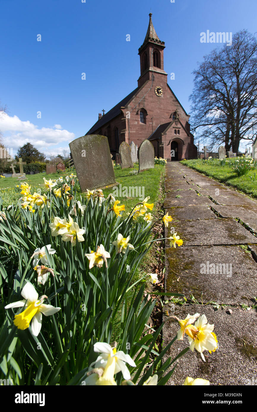 Village of Coddington, England. Picturesque view of the footpath