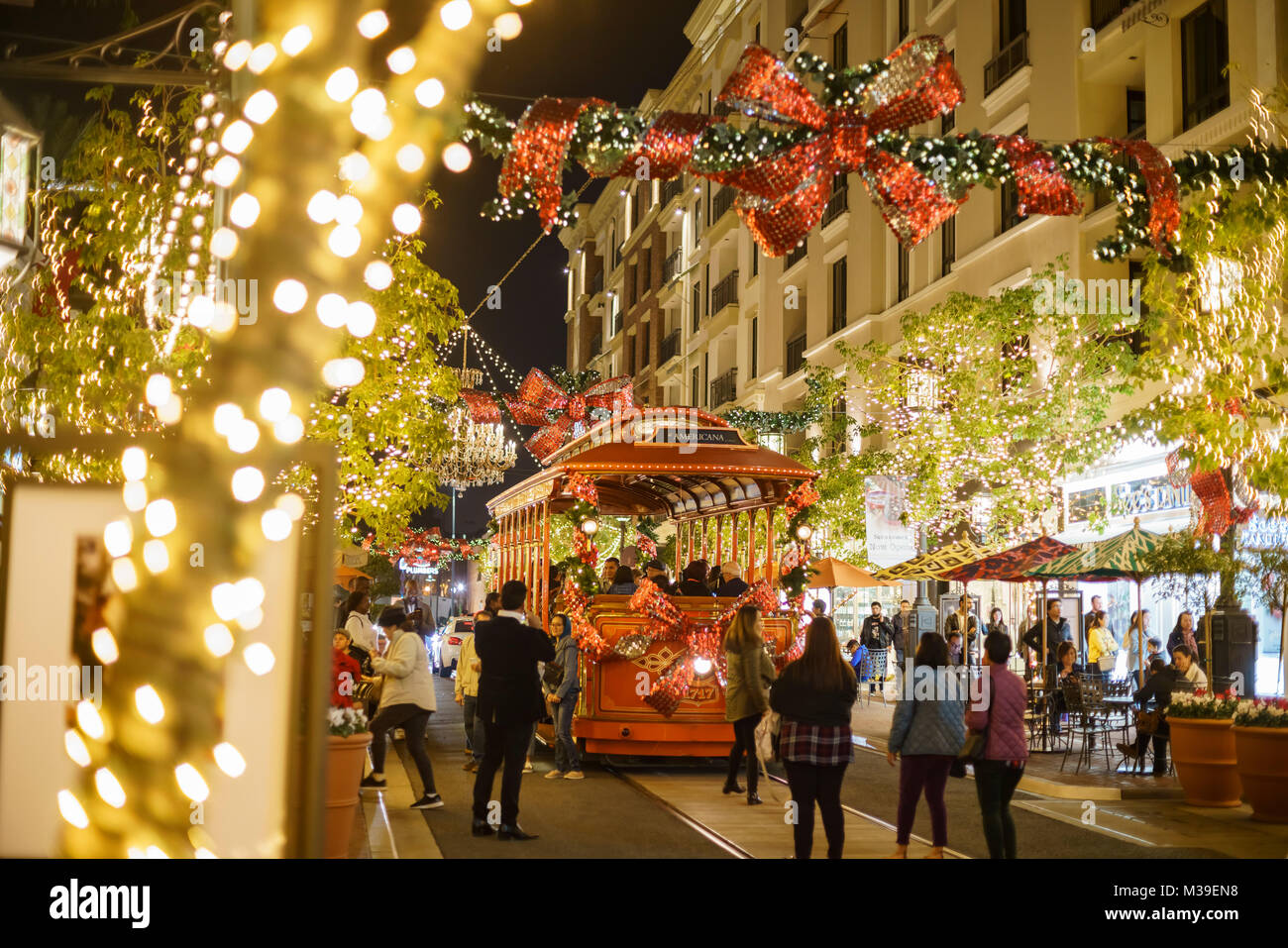 DEC 16, Glendale Beautiful tram and Christmas lights at the shopping