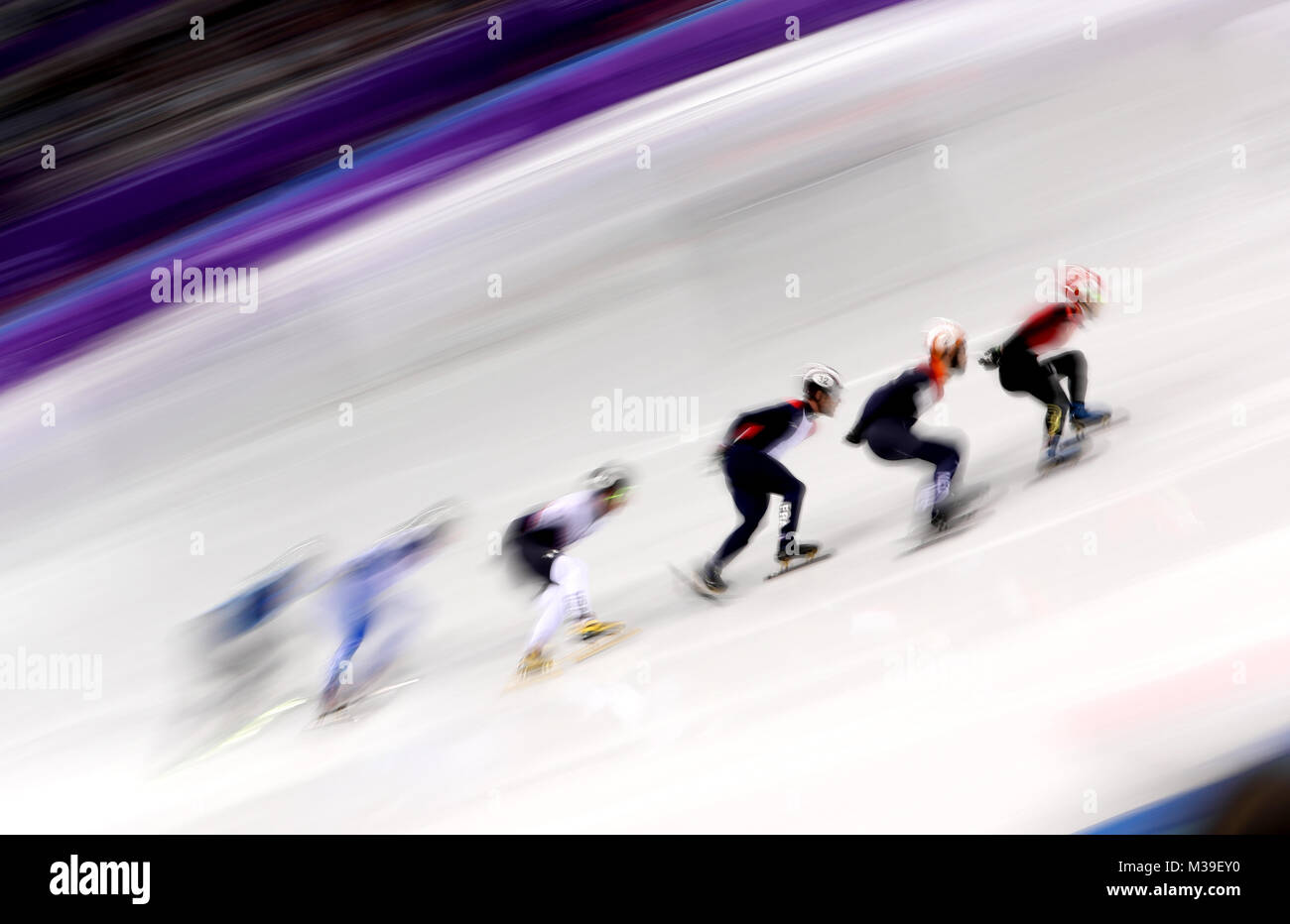 The Men's 1500m Short Track Final A during day one of the PyeongChang 2018 Winter Olympic Games in South Korea. Stock Photo