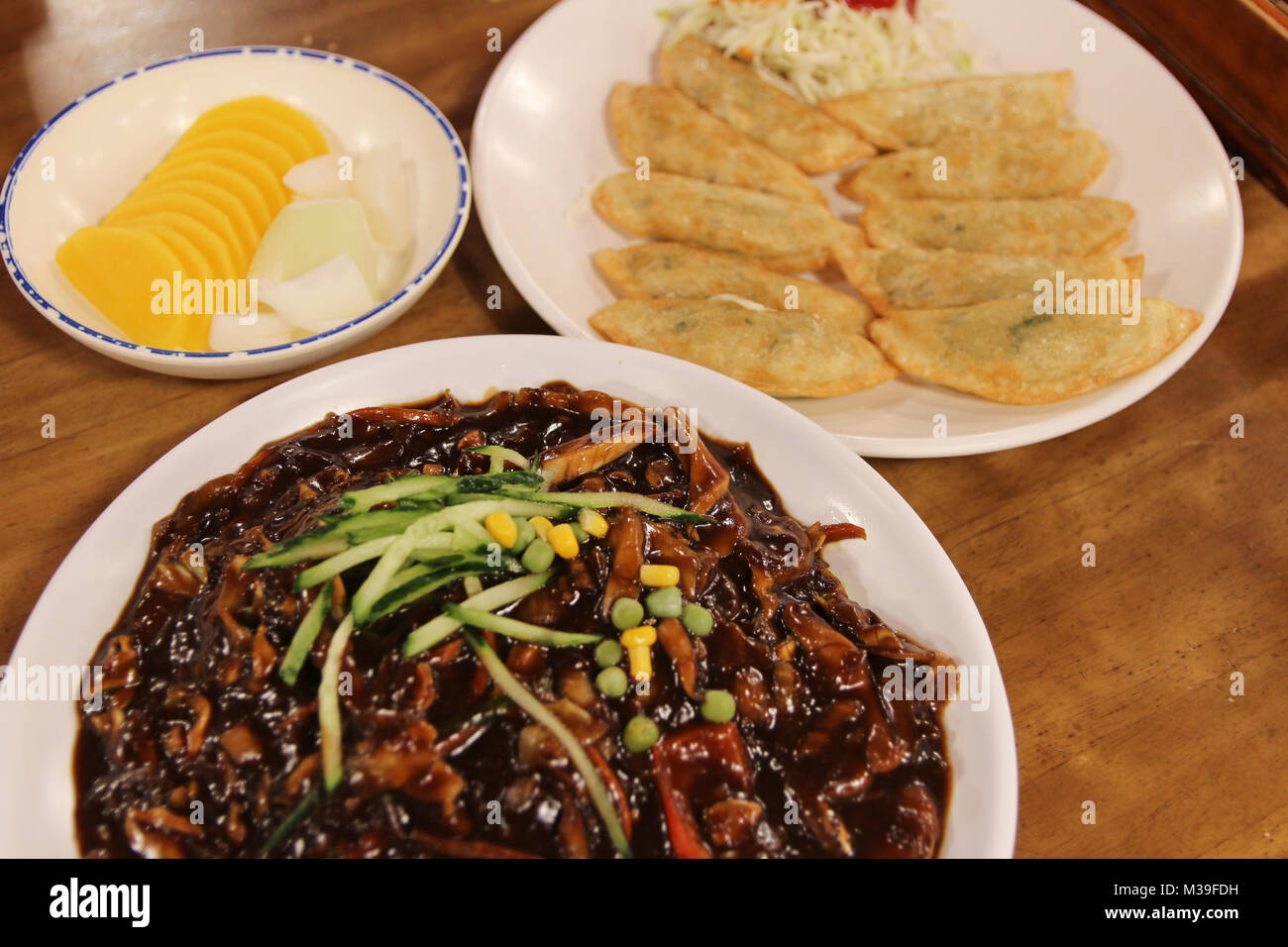 Jajangmyeon, Korean black bean sauce noodles with the fried dumplings