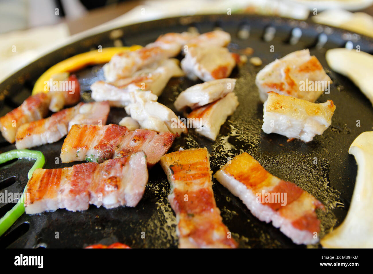 Korean grilled pork BBQ (Samgyeopsalgui) at Korean restaurant, Busan