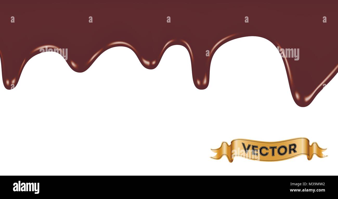 Realistic vector illustration of melted chocolate dripping on white background Stock Vector