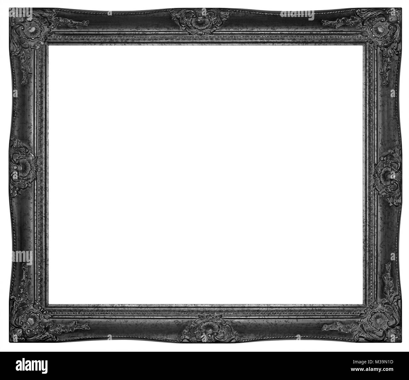 Vintage silver plated wooden frame Isolated with Clipping Path Stock Photo