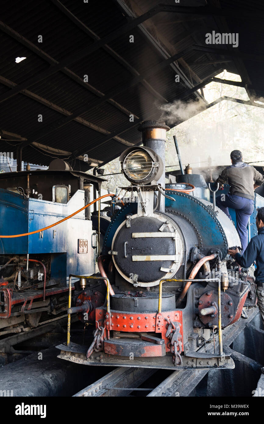 Darjeeling, India, March 3 2017: Prepare the steam locomotive for the ...