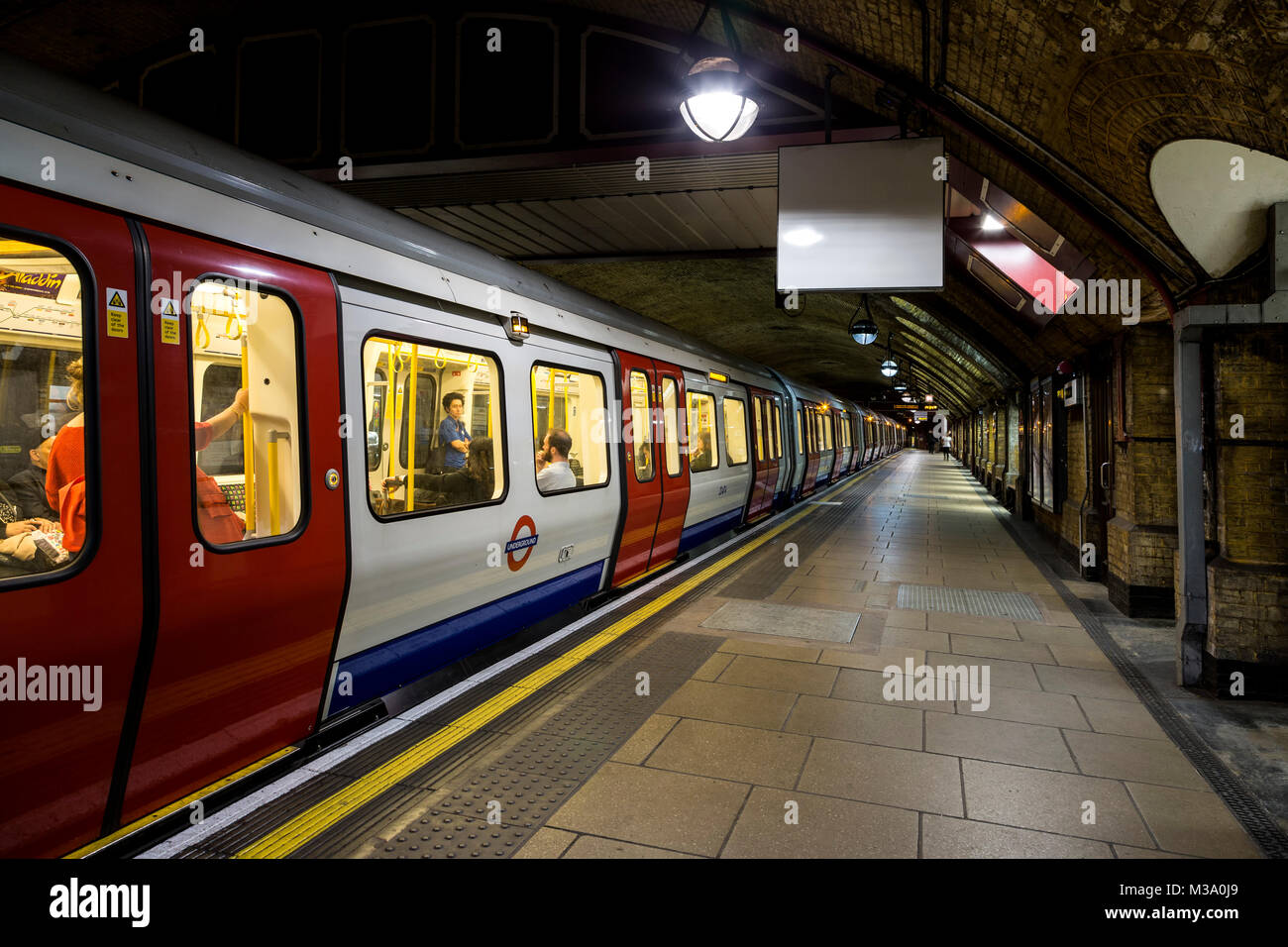 Underground (Tube) train car, Baker Street Underground Station, London ...