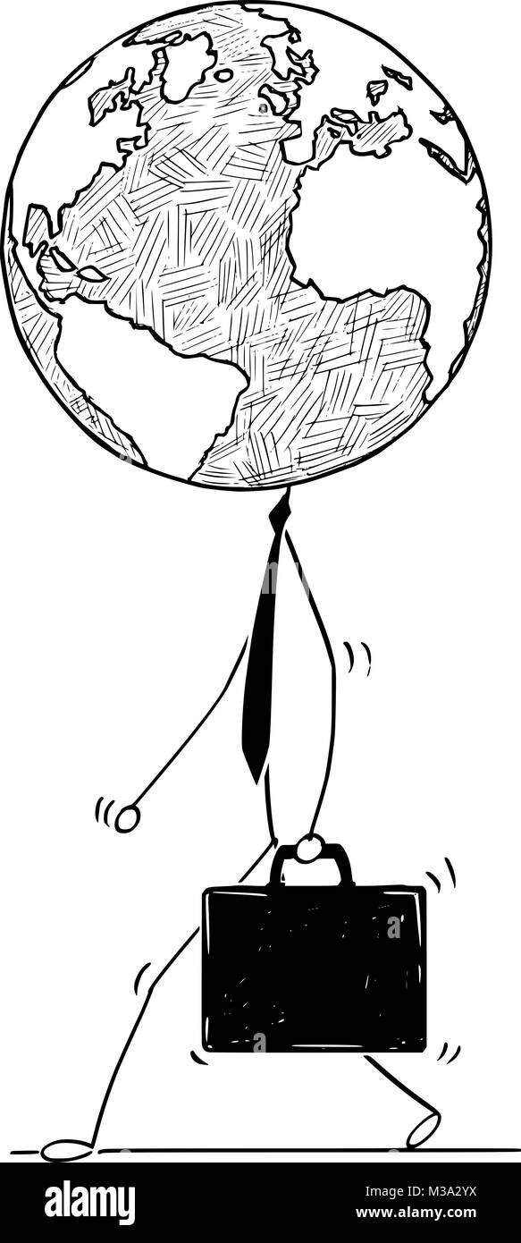 Cartoon of Walking Businessman with Earth World Globe as Head Stock Vector