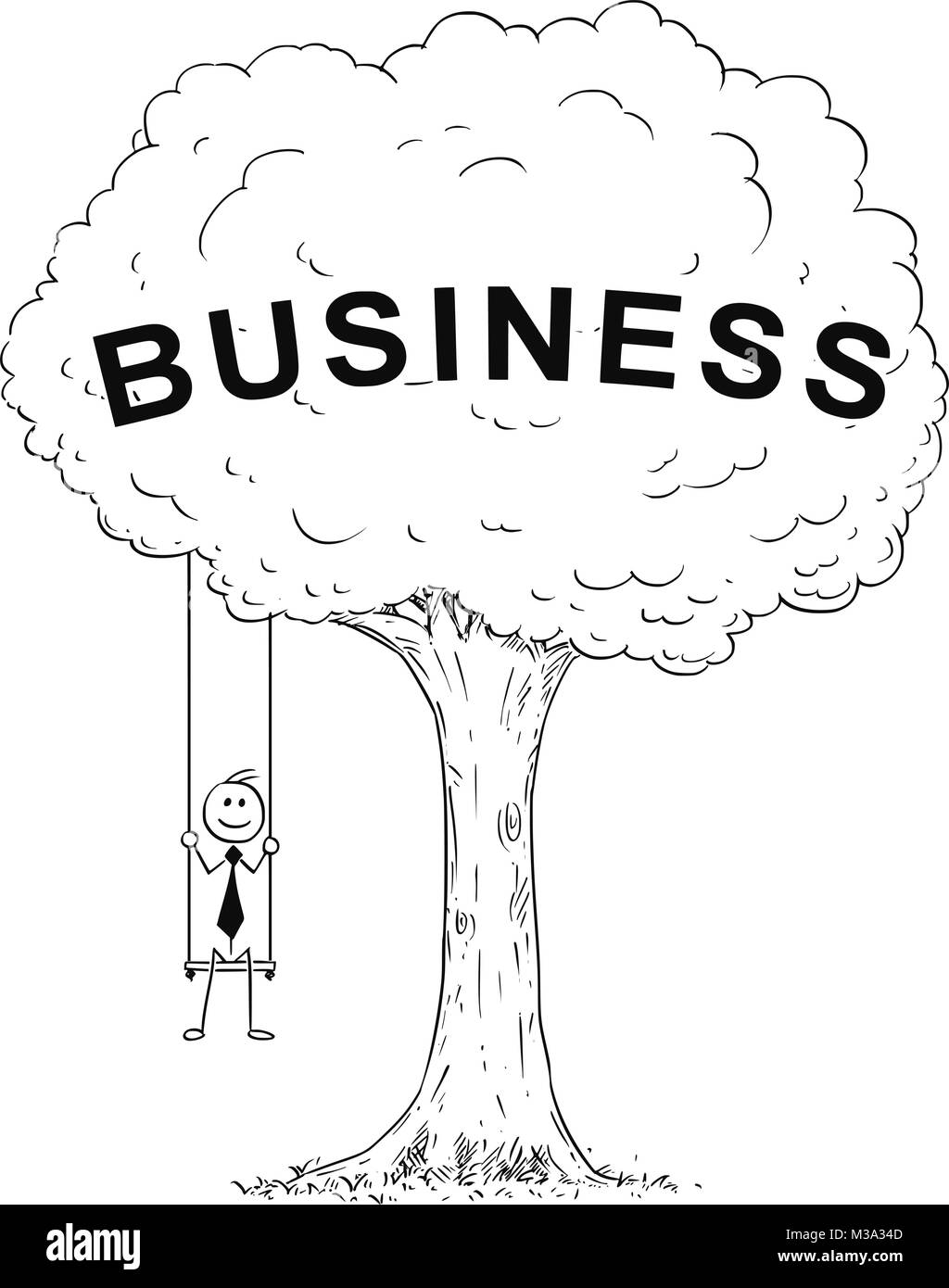 Cartoon Of Businessman Sitting On The Swing Hanging On The