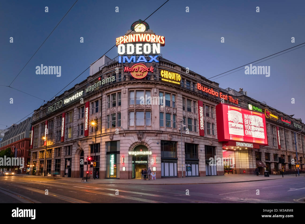 The Printworks at night, Manchester City Centre, Greater Manchester, England, UK Stock Photo